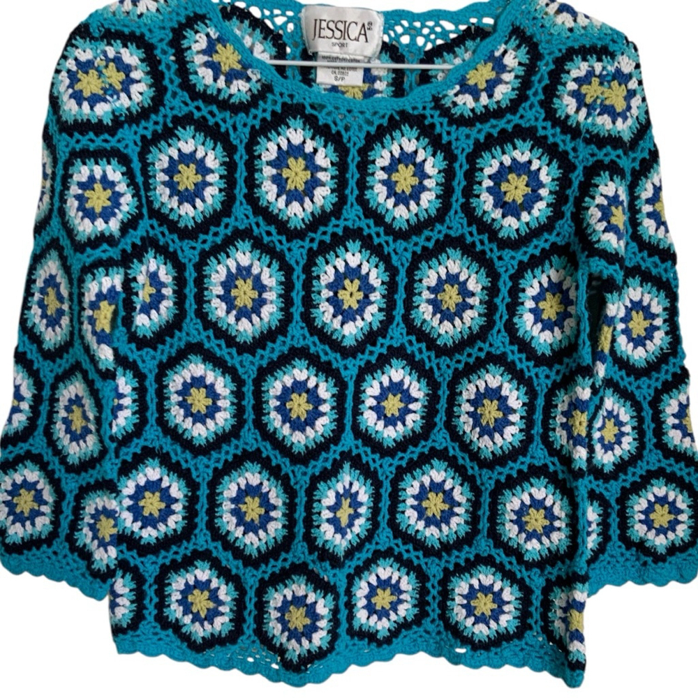 Jessica Blue Crochet Patterned Sweatshirt